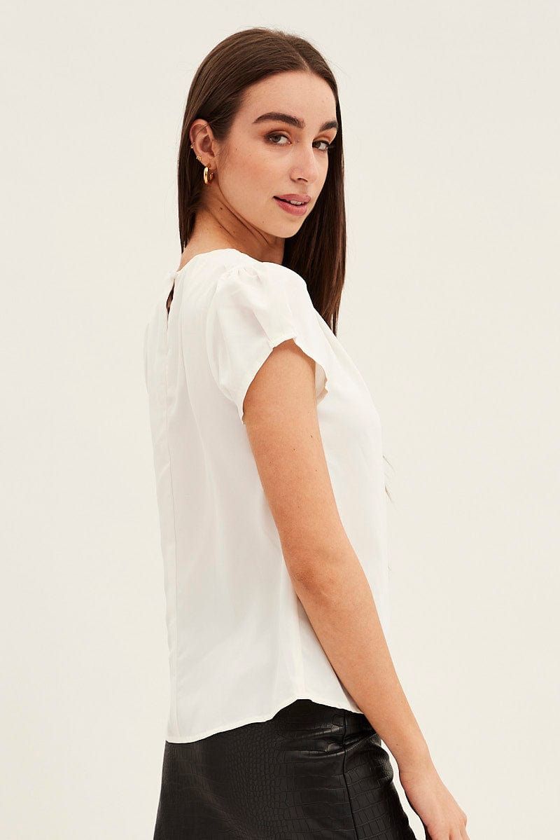 White Top Cap Sleeve Pleat Detail Workwear sold by Ally Fashion product image thumbnail 4