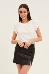 White Top Cap Sleeve Pleat Detail Workwear sold by Ally Fashion