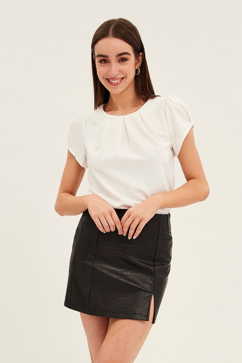 White Top Cap Sleeve Pleat Detail Workwear sold by Ally Fashion