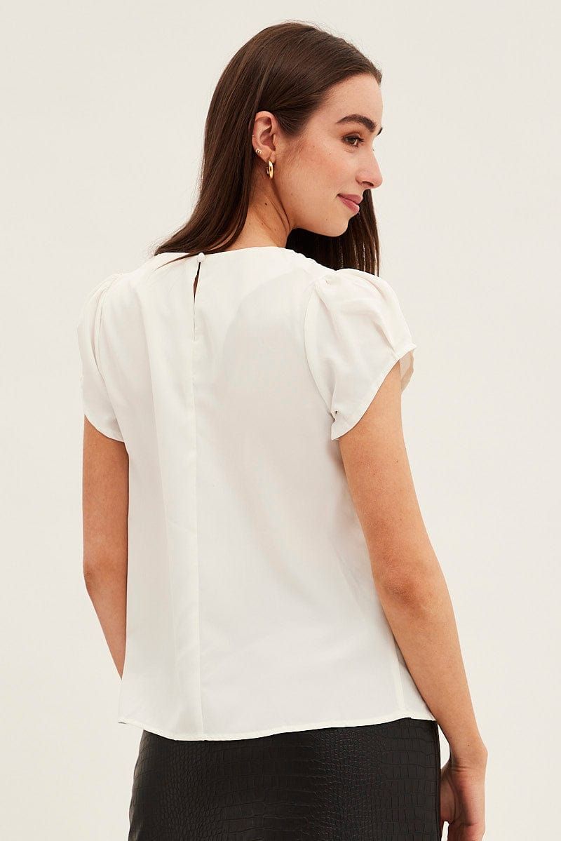 White Top Cap Sleeve Pleat Detail Workwear sold by Ally Fashion product image thumbnail 5