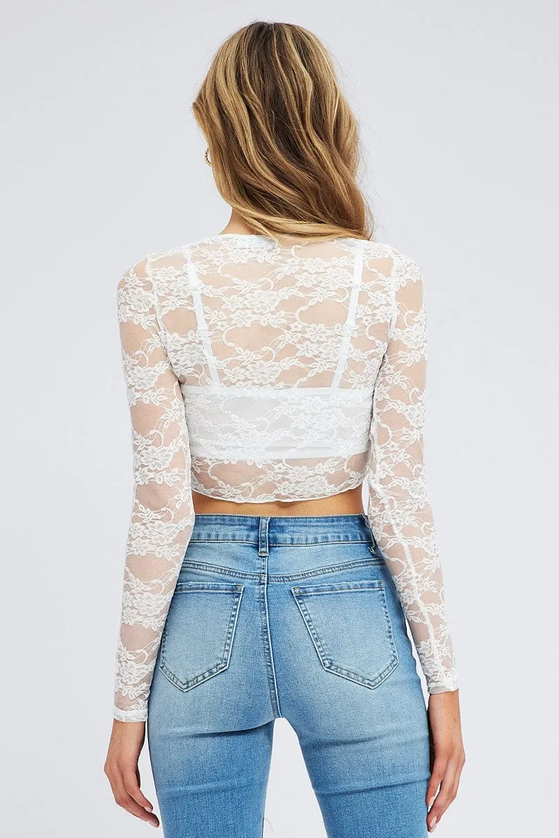 White Lace Top Sheer Long Sleeve Crop sold by Ally Fashion product image thumbnail 5