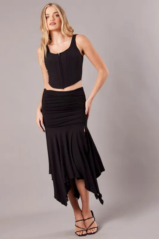 Black Handkerchief Midi Asymmetric Skirt sold by Ally Fashion