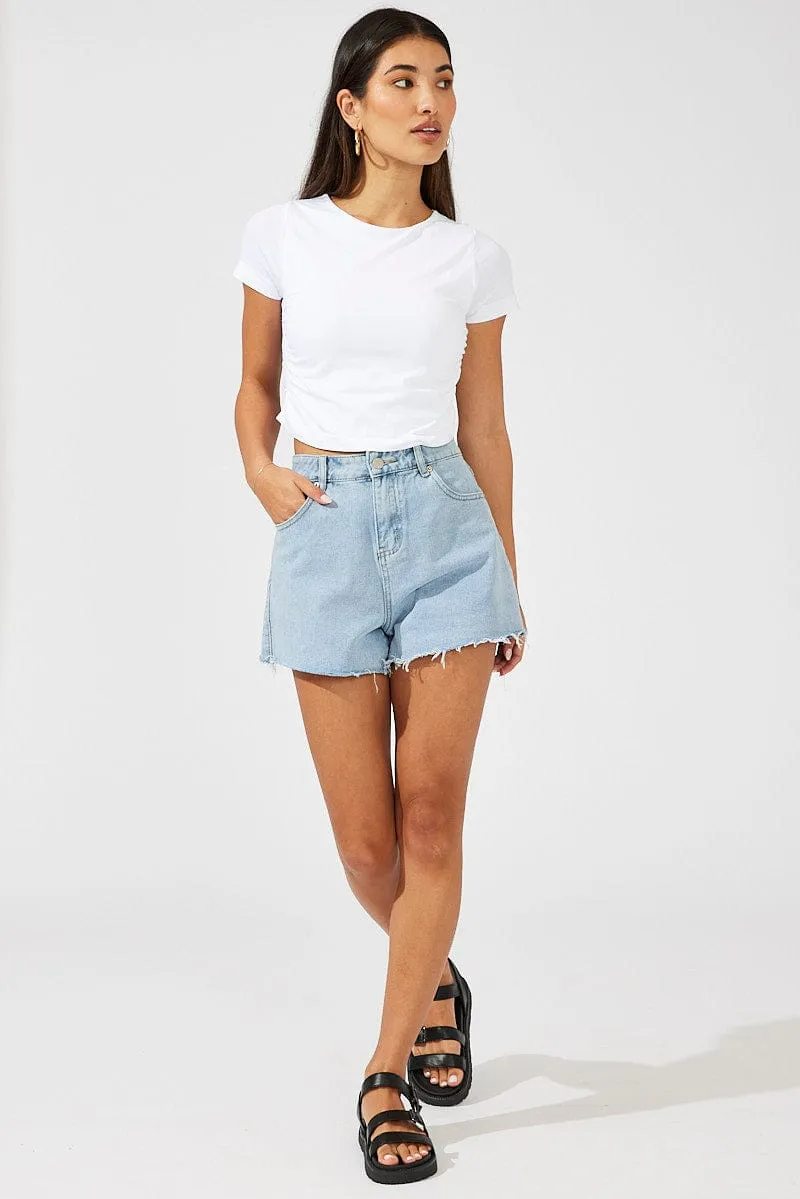 White T-Shirt Short Sleeve Crew Neck Ruched Seamless sold by Ally Fashion product image thumbnail 2