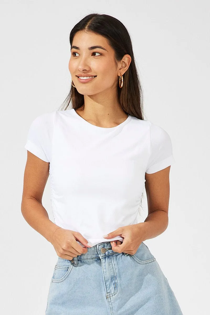 White T-Shirt Short Sleeve Crew Neck Ruched Seamless sold by Ally Fashion product image thumbnail 3