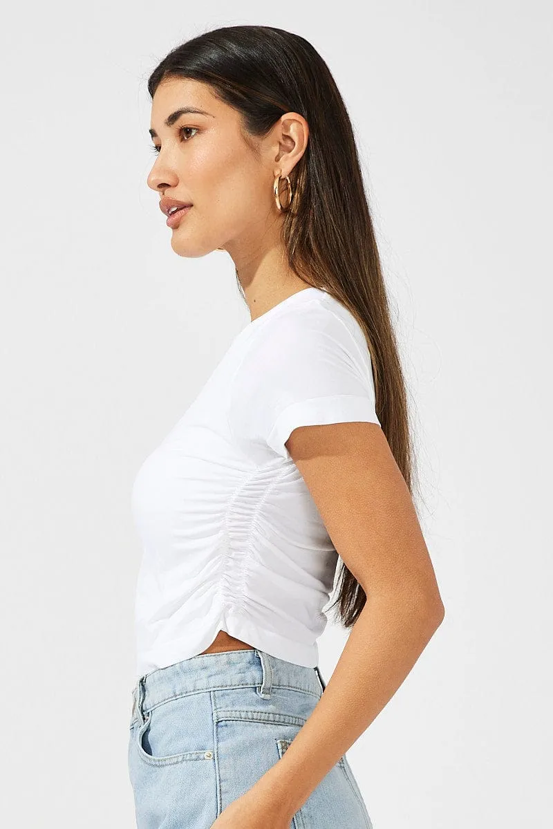 White T-Shirt Short Sleeve Crew Neck Ruched Seamless sold by Ally Fashion product image thumbnail 4