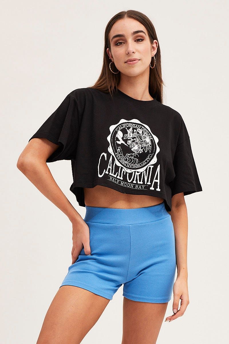 Black Crew Cropped Graphic T-Shirt sold by Ally Fashion product image thumbnail 2