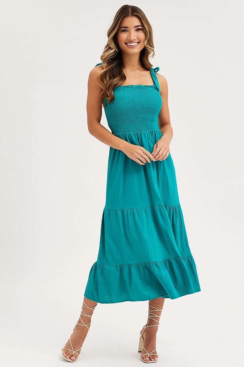 Blue Maxi Dress Sleeveless Tie Shoulder Square Neck sold by Ally Fashion