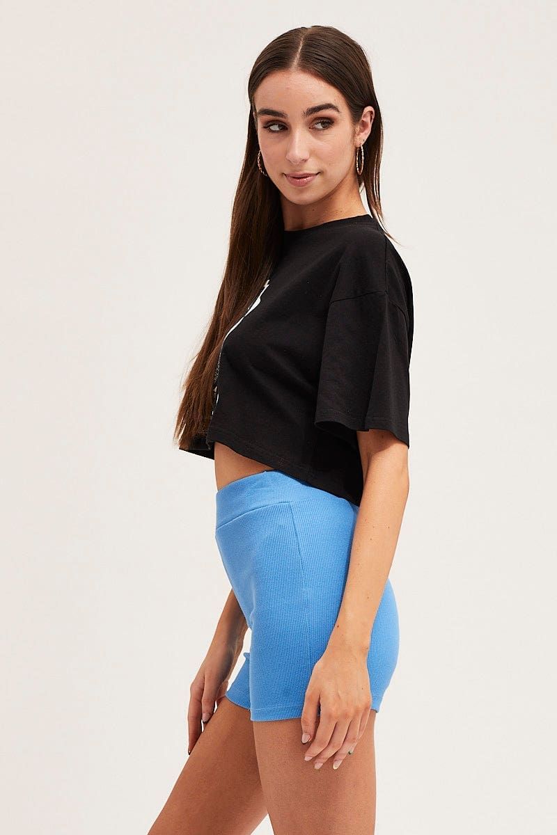 Black Crew Cropped Graphic T-Shirt sold by Ally Fashion product image thumbnail 5