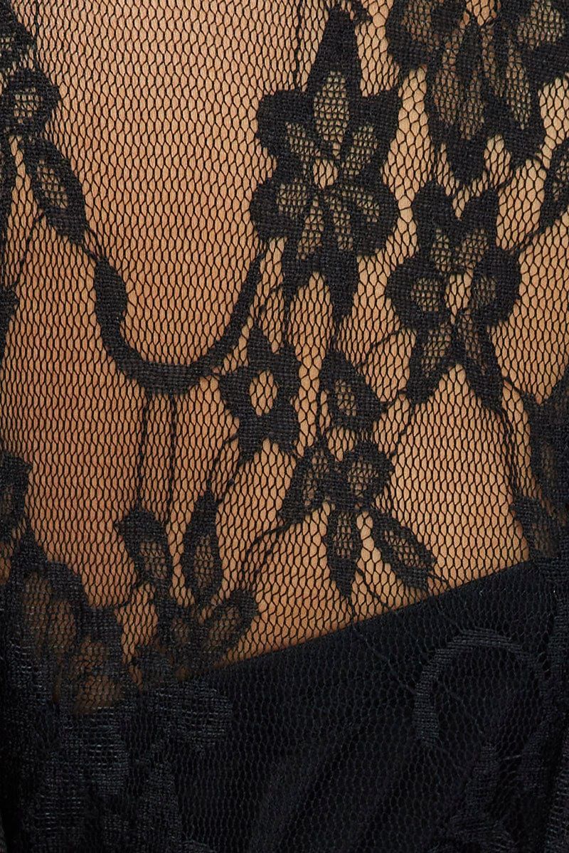 Black Bodysuit Long Sleeve Mock Neck Lace Jersey Lined sold by Ally Fashion product image thumbnail 6