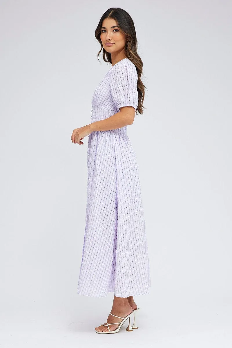 Purple Check Midi Dress Puff Sleeve sold by Ally Fashion product image thumbnail 4