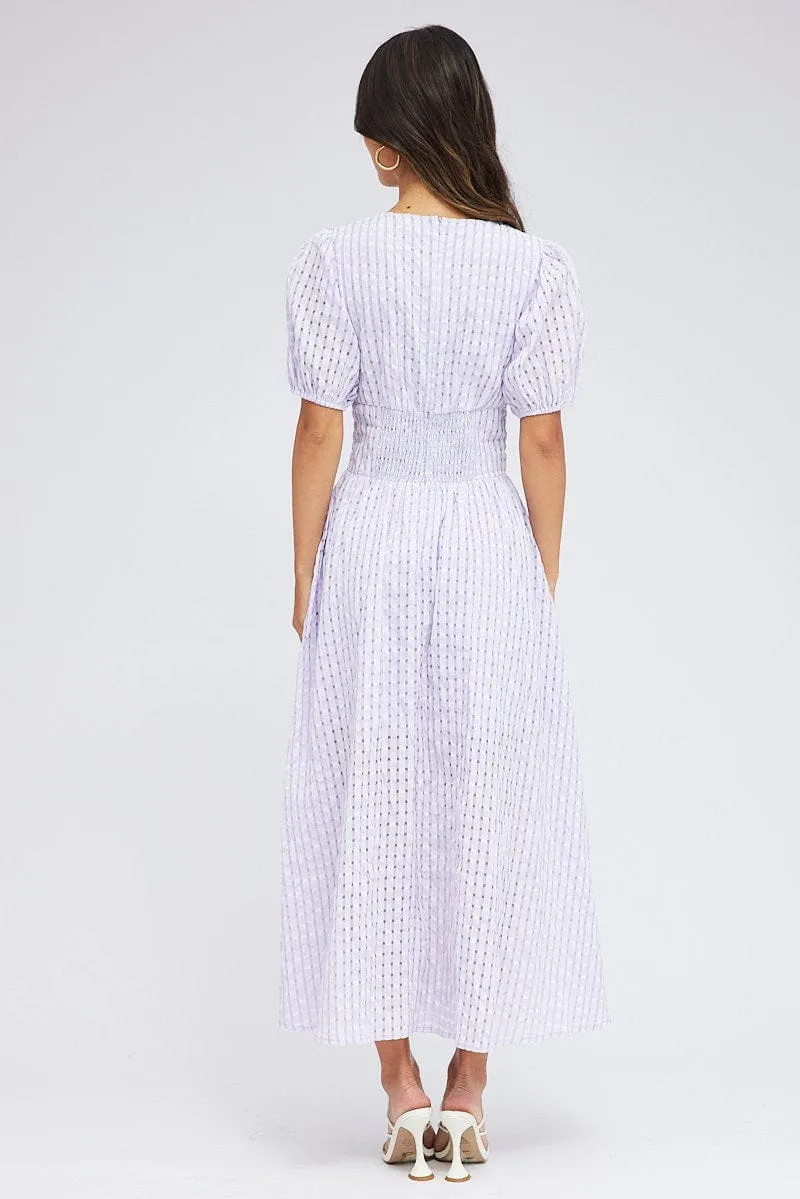 Purple Check Midi Dress Puff Sleeve sold by Ally Fashion product image thumbnail 5