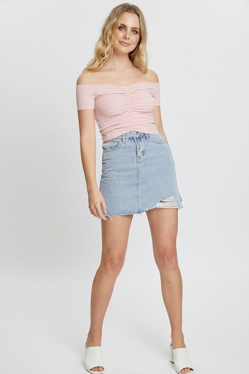 Stripe Ruched Front Stripe Bardot Top sold by Ally Fashion product image thumbnail 5