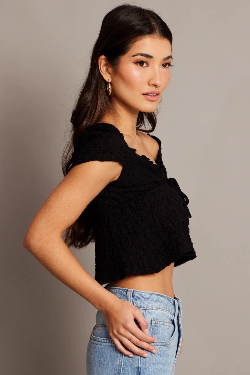 Black Textured Top Crop Short Sleeve sold by Ally Fashion product image thumbnail 4