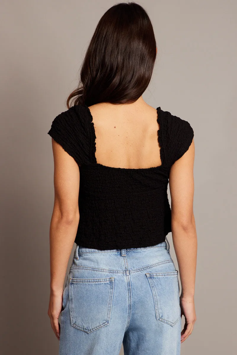 Black Textured Top Crop Short Sleeve sold by Ally Fashion product image thumbnail 5