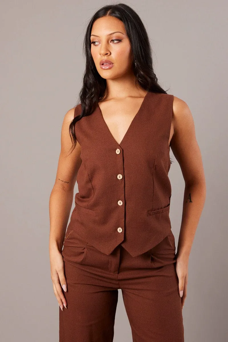 Brown Vest Sleeveless sold by Ally Fashion product image thumbnail 3