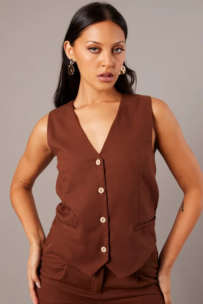 Brown Vest Sleeveless sold by Ally Fashion