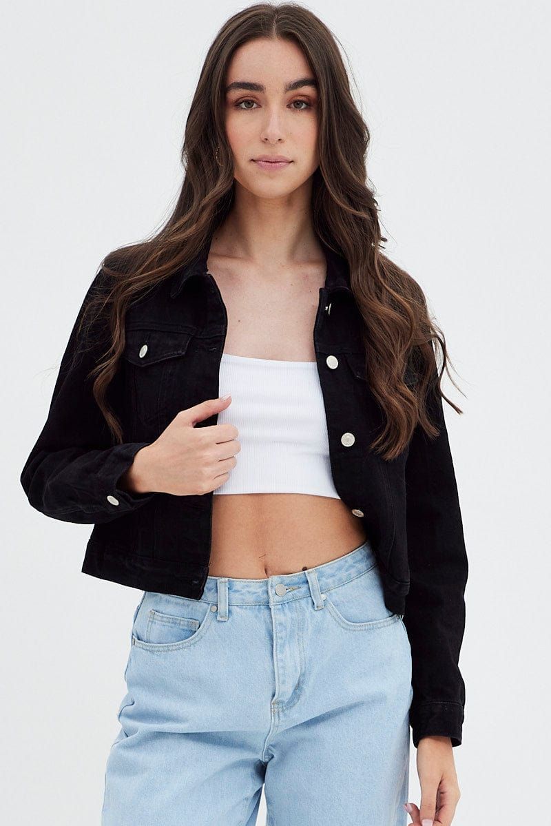 Black Black Long Sleeve Denim Crop Jacket sold by Ally Fashion product image thumbnail 3