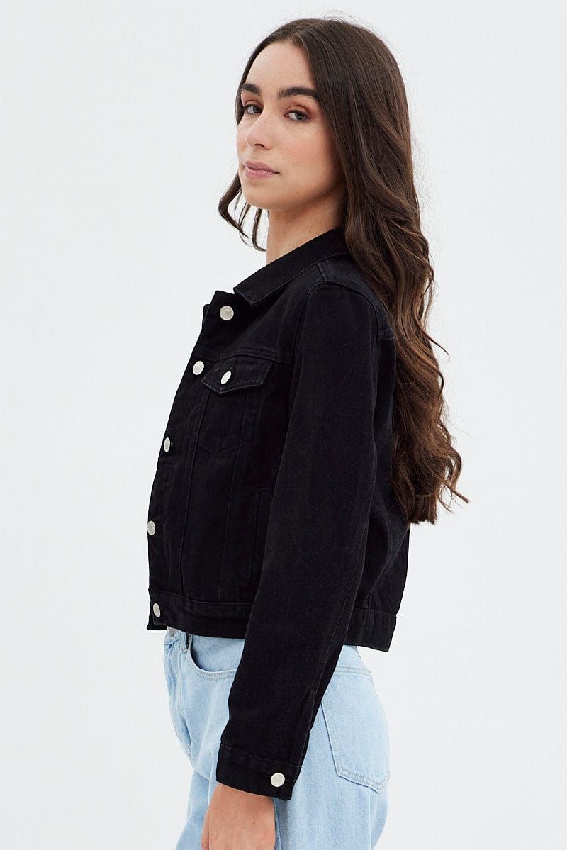 Black Black Long Sleeve Denim Crop Jacket sold by Ally Fashion product image thumbnail 4