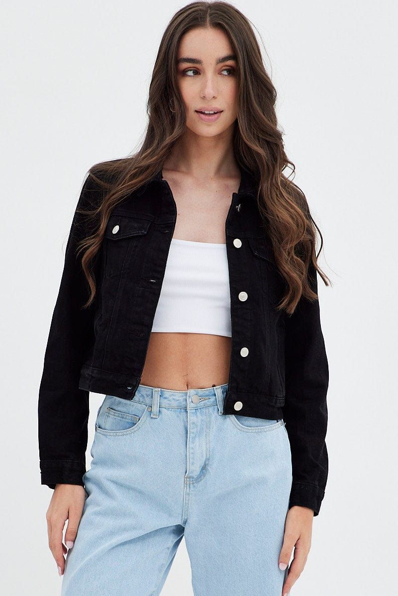 Black Black Long Sleeve Denim Crop Jacket sold by Ally Fashion
