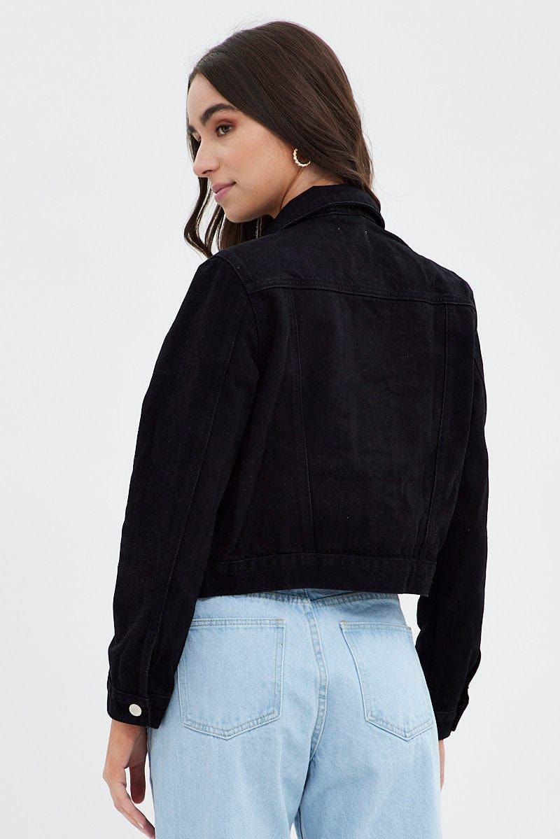 Black Black Long Sleeve Denim Crop Jacket sold by Ally Fashion product image thumbnail 5