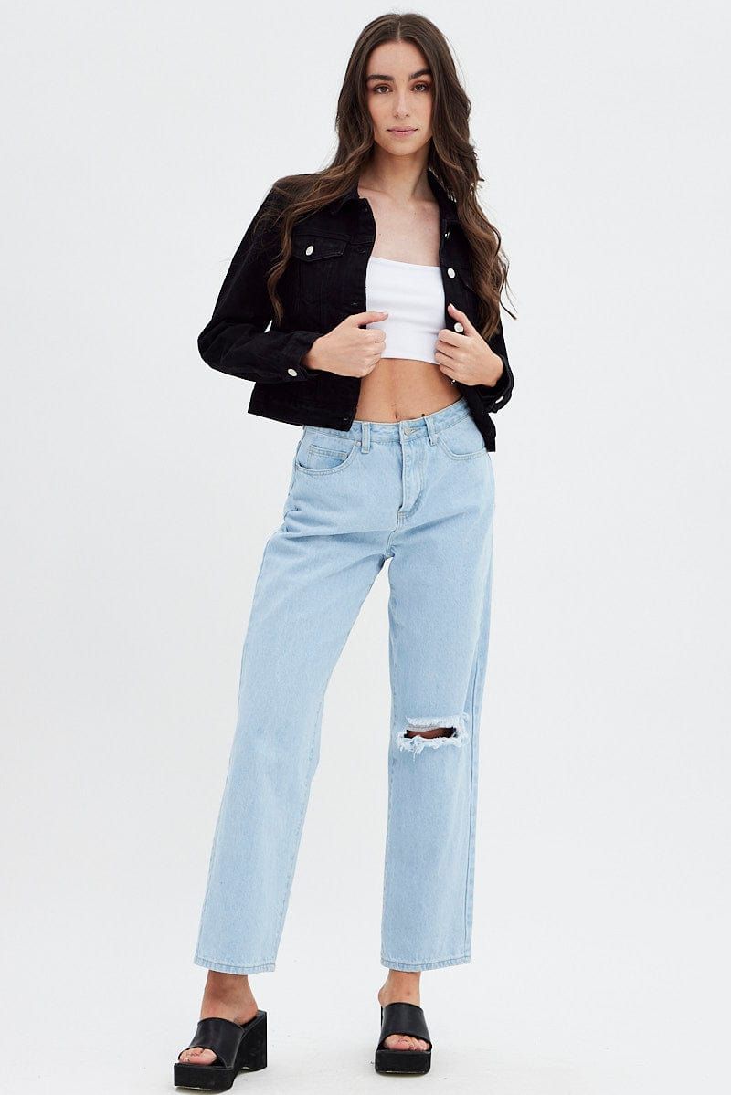 Black Black Long Sleeve Denim Crop Jacket sold by Ally Fashion product image thumbnail 2