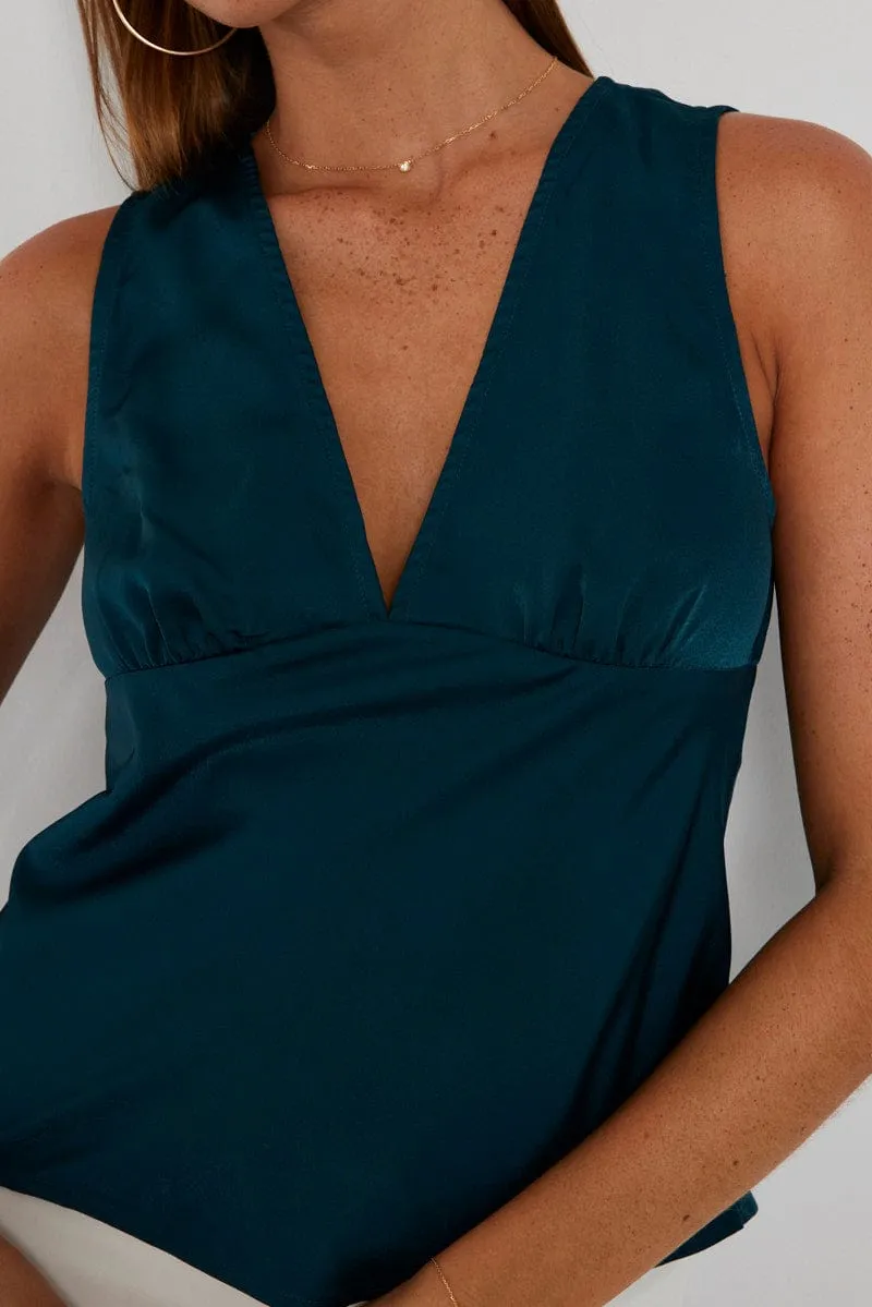 Blue Satin V Neck Top Sleeveless sold by Ally Fashion product image thumbnail 4