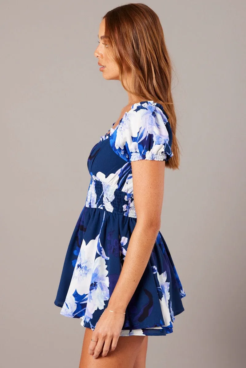 Blue Floral Ruffle Playsuit Short Sleeve sold by Ally Fashion product image thumbnail 4