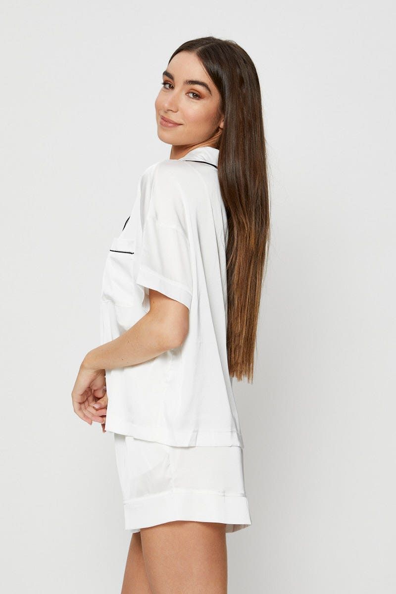 White Contrast Piping Pyjamas Set Satin sold by Ally Fashion product image thumbnail 4