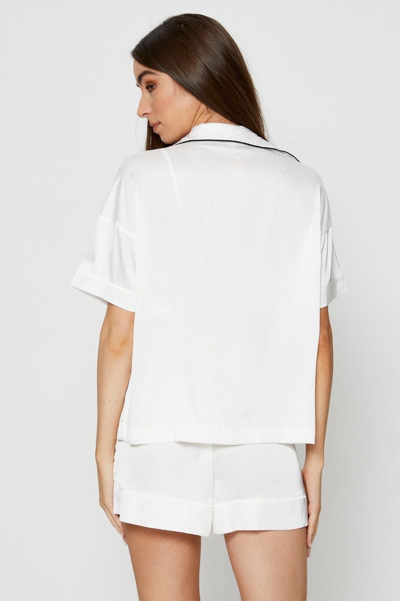 White Contrast Piping Pyjamas Set Satin sold by Ally Fashion product image thumbnail 5