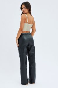 Black Straight Fit Pants High Rise Faux Leather sold by Ally Fashion