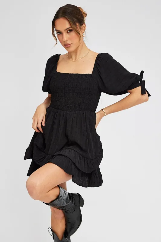 Black Fit And Flare Dress Puff Sleeve Mini sold by Ally Fashion