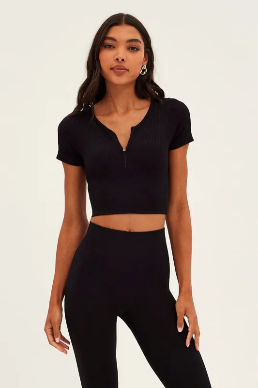 Black Top Short Sleeve Seamless Activewear sold by Ally Fashion