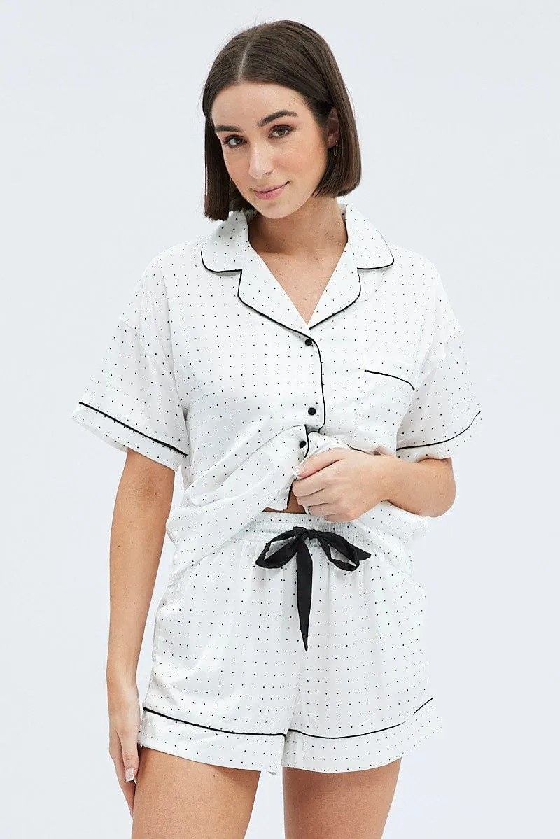 White Polka Dot Polka Pj Contrast Piping Satin Pyjama Set sold by Ally Fashion product image thumbnail 3
