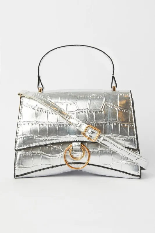 Silver Croc Top Handle Crossbody Bag sold by Ally Fashion