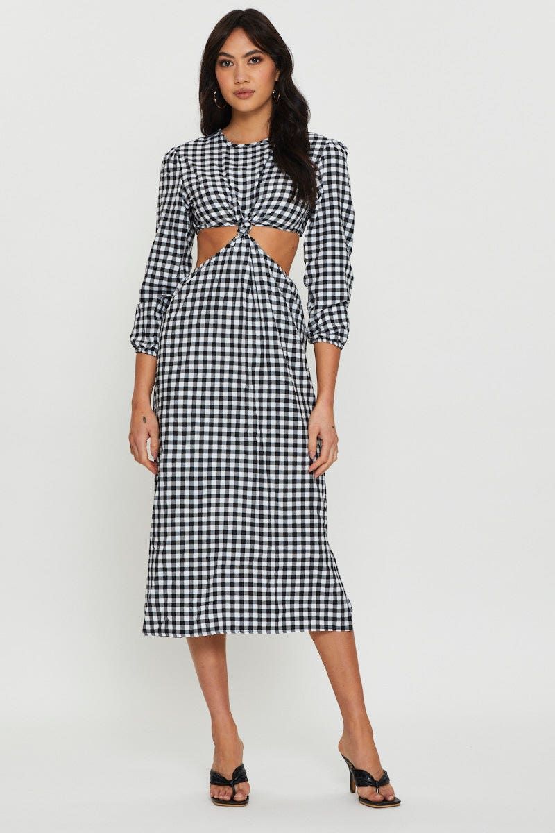 Check Midi Dress Long Sleeve sold by Ally Fashion
