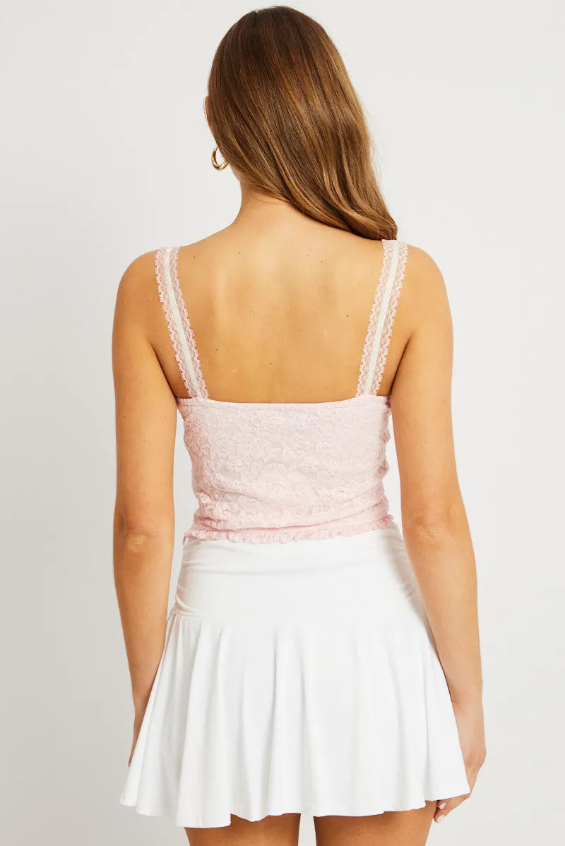 Pink Trimmed Top Sleeveless Lace sold by Ally Fashion product image thumbnail 5