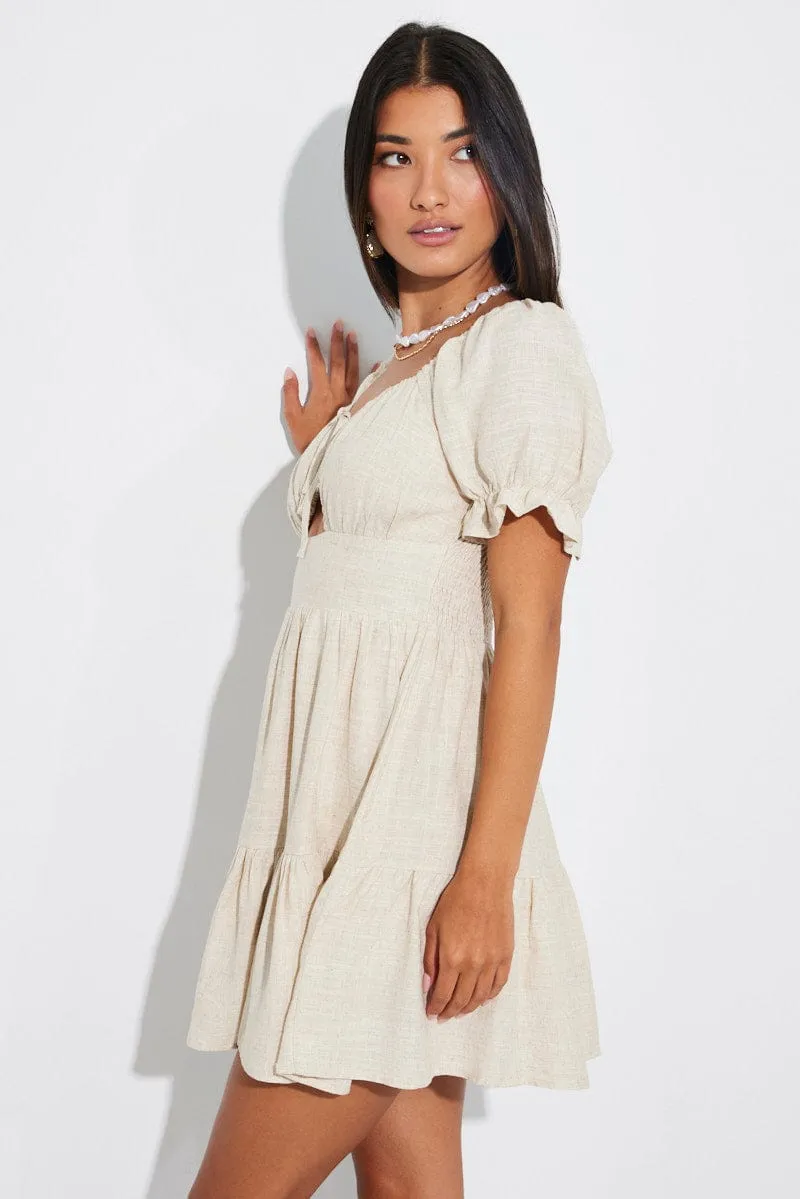 Beige Fit and Flare Dress Short Sleeve Linen Blend sold by Ally Fashion product image thumbnail 4