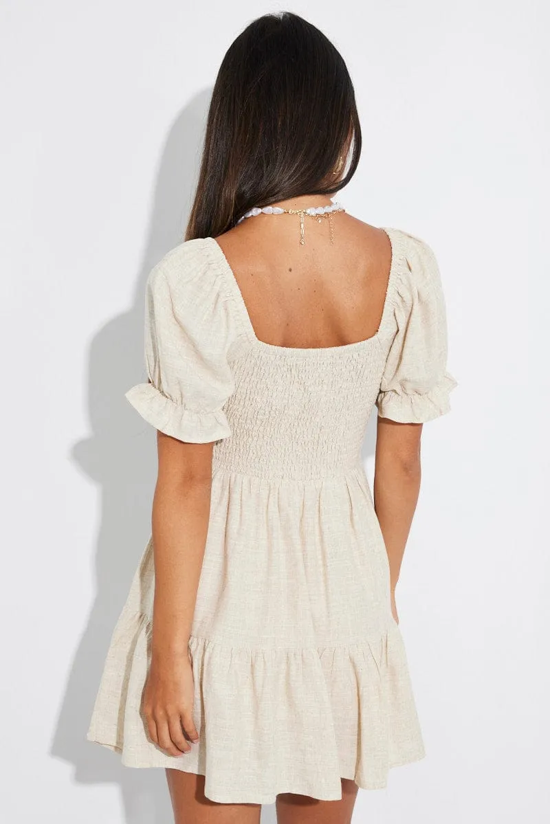 Beige Fit and Flare Dress Short Sleeve Linen Blend sold by Ally Fashion product image thumbnail 5