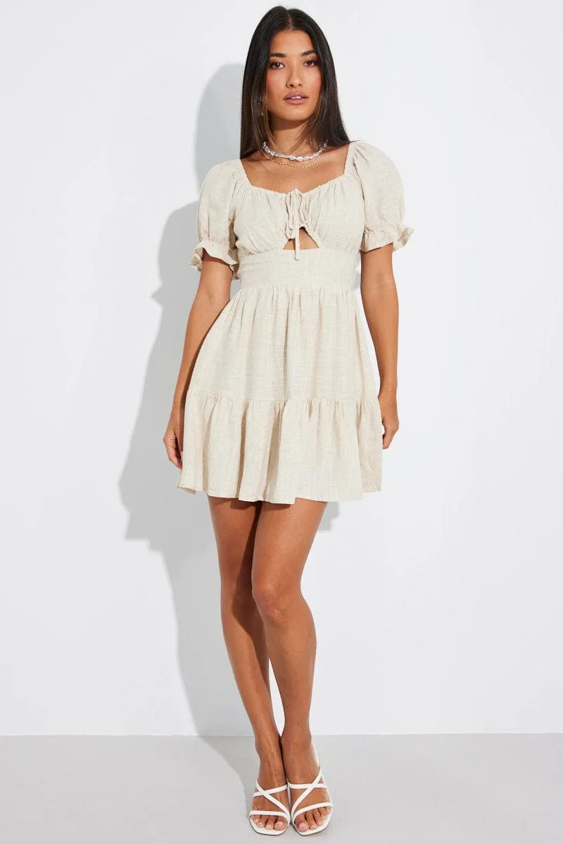 Beige Fit and Flare Dress Short Sleeve Linen Blend sold by Ally Fashion product image thumbnail 2
