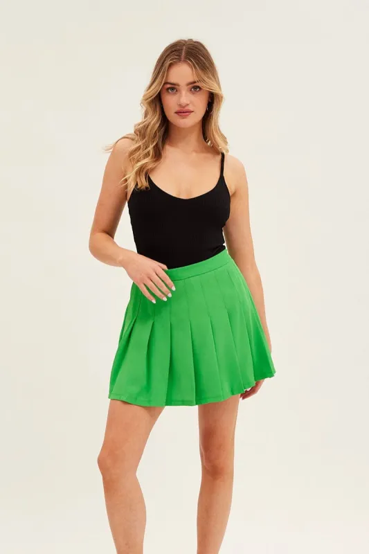Green High Waist Pleated Tennis Skirt sold by Ally Fashion