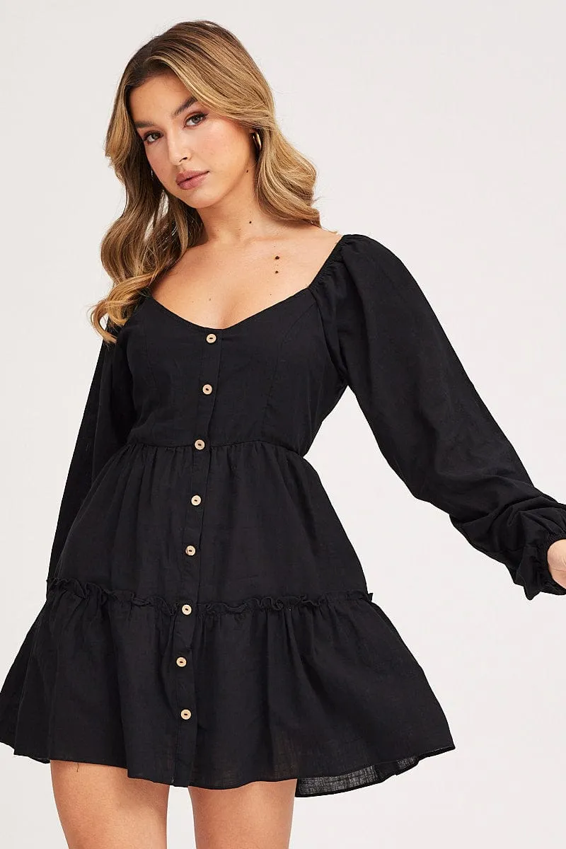 Black Linen Skater Dress sold by Ally Fashion product image thumbnail 3