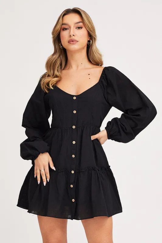 Black Linen Skater Dress sold by Ally Fashion