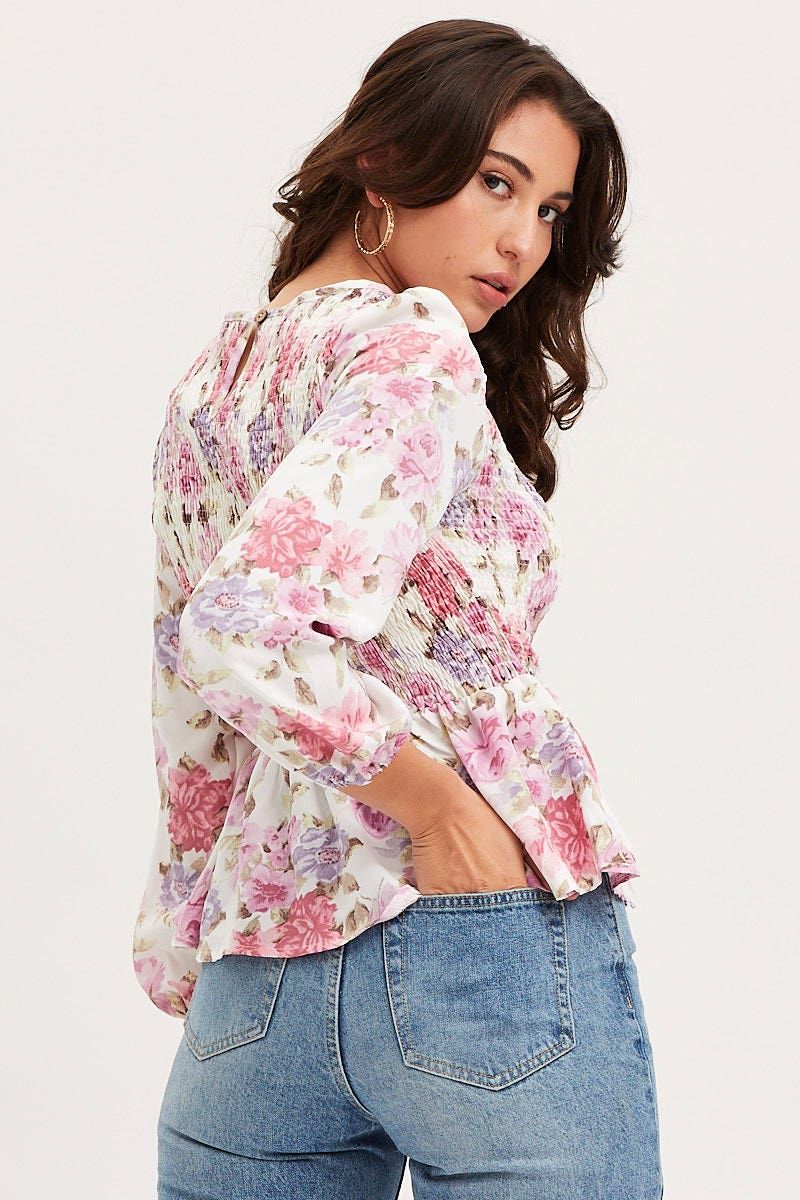 Print Shirred Top Long Sleeve sold by Ally Fashion product image thumbnail 5