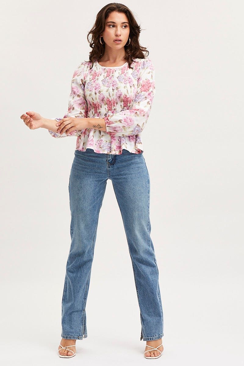 Print Shirred Top Long Sleeve sold by Ally Fashion product image thumbnail 2