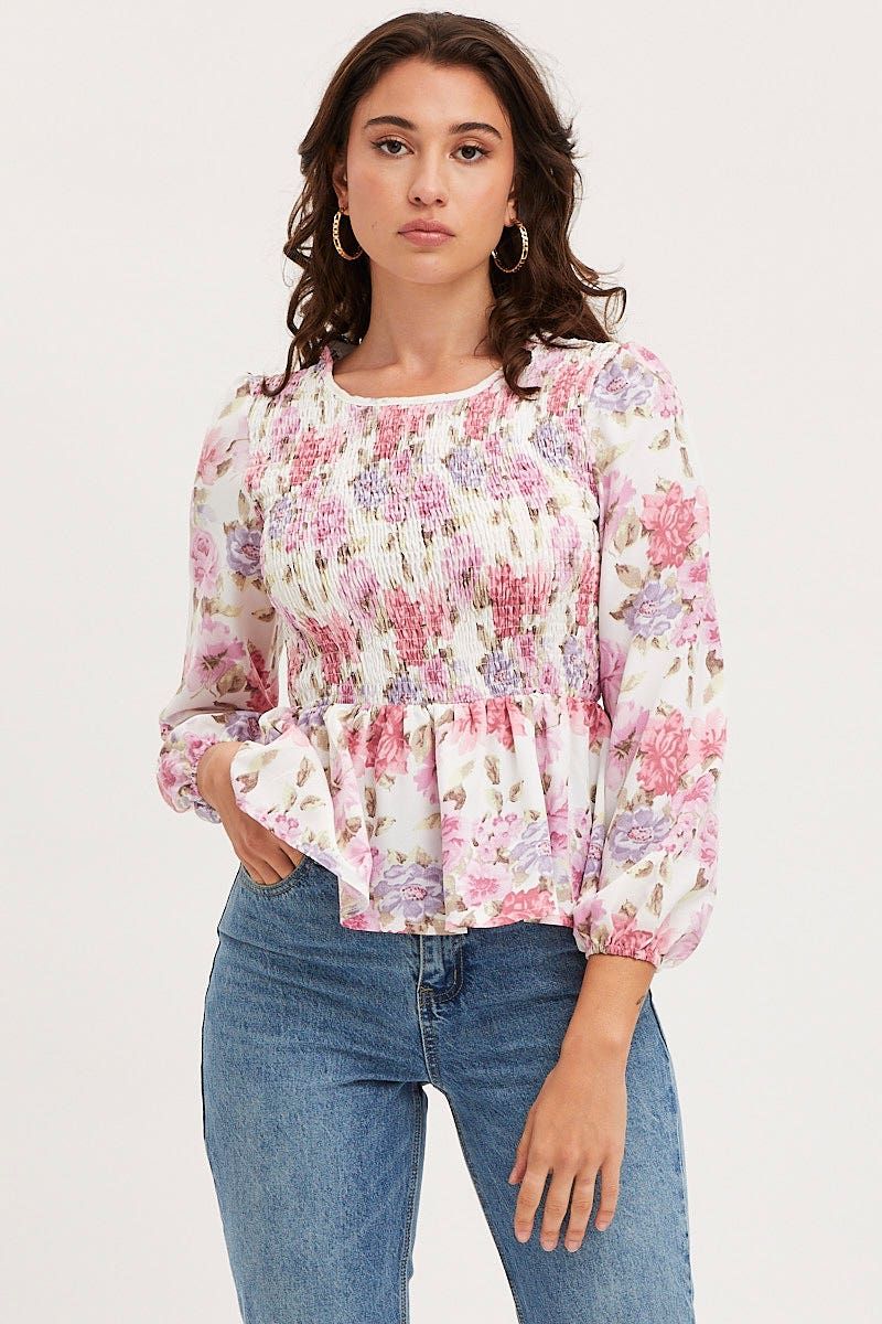 Print Shirred Top Long Sleeve sold by Ally Fashion product image thumbnail 3