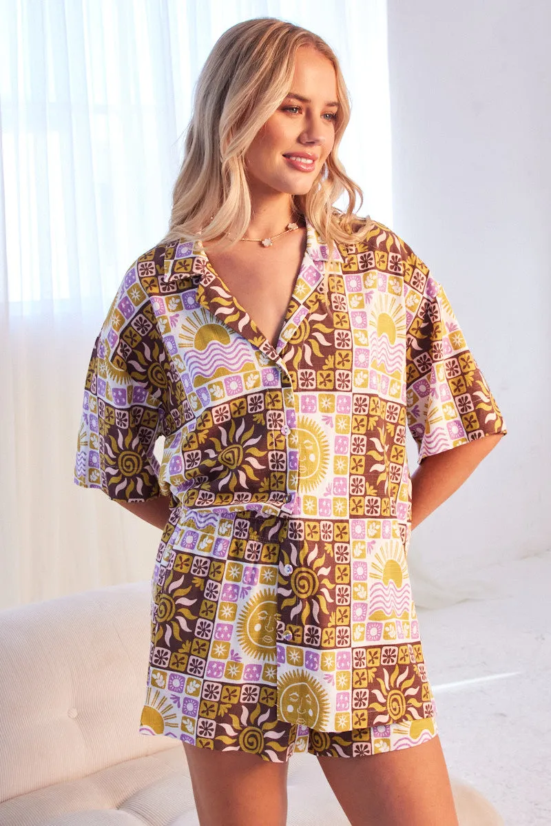 Multi Abstract Relaxed Shirt Short Sleeve sold by Ally Fashion product image thumbnail 3
