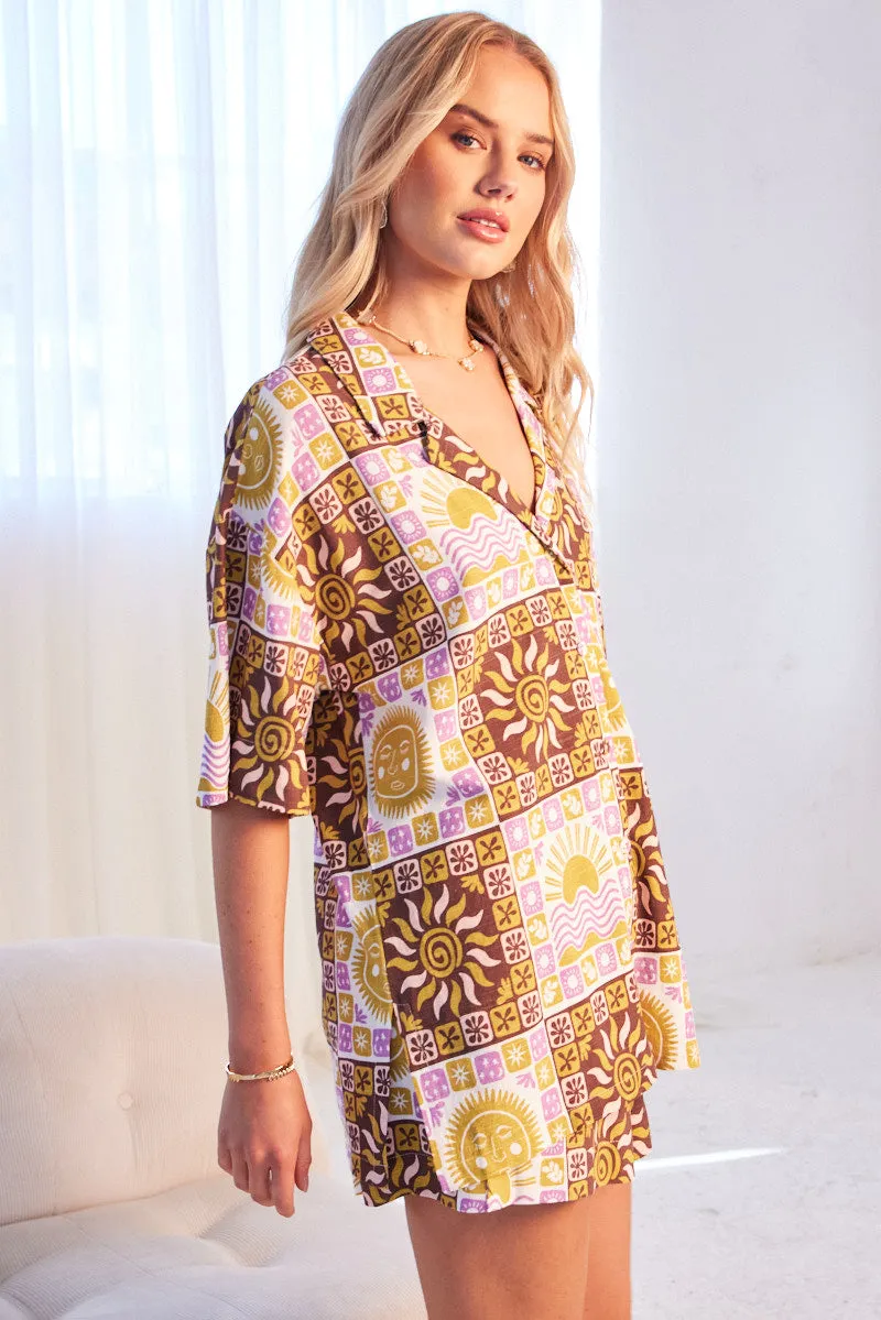 Multi Abstract Relaxed Shirt Short Sleeve sold by Ally Fashion product image thumbnail 4