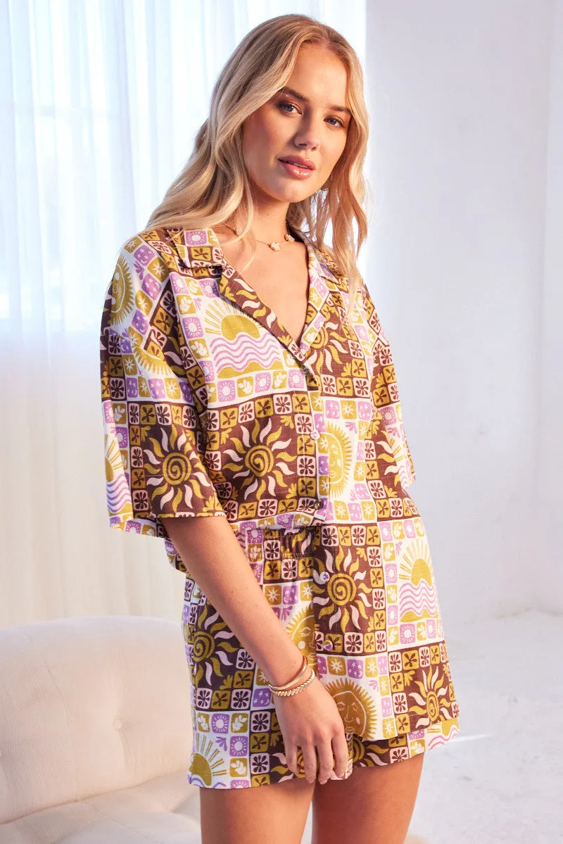 Multi Abstract Relaxed Shirt Short Sleeve sold by Ally Fashion