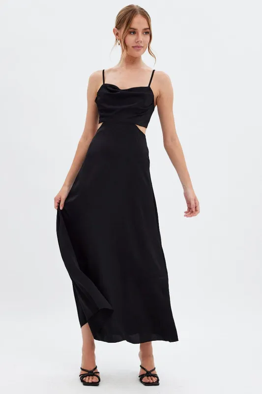Black Midi Dress Evening Cowl Neck sold by Ally Fashion