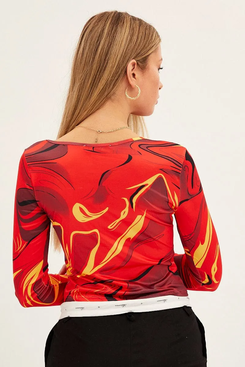 Orange Abstract Abstract Print Mesh Top sold by Ally Fashion product image thumbnail 5